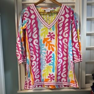 Gretchen Scott Bright Multicolor V-Neck Tunic with Bold Print